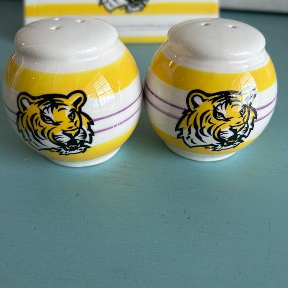LSU Ceramic Tabletop Trio Y2K Geaux Tigers Tableware Tailgating Salt and Pepper - Picture 5 of 11